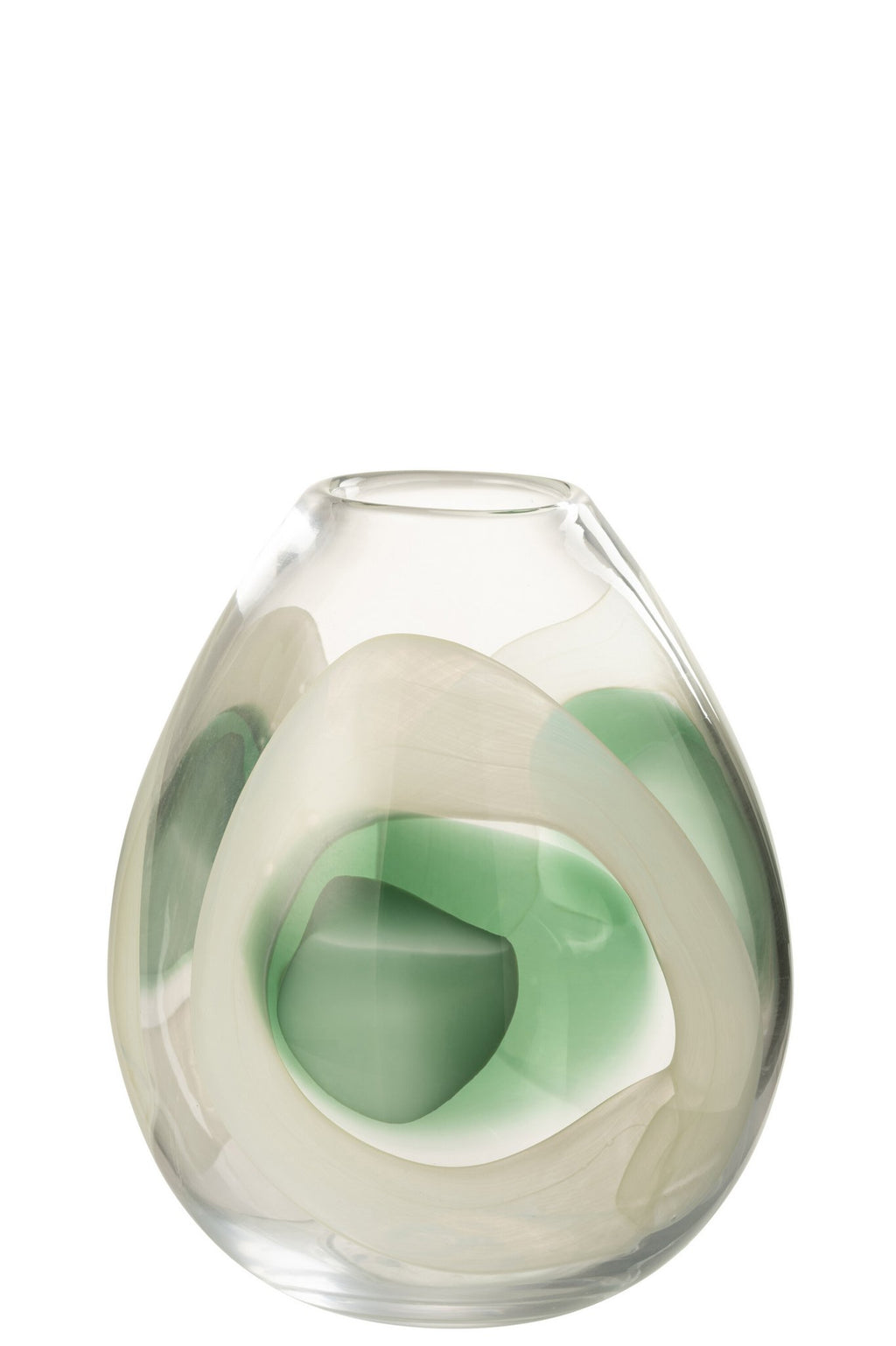 J-Line vaas Livy - glas - groen/wit/transparant - medium - Ø 20.5 cm