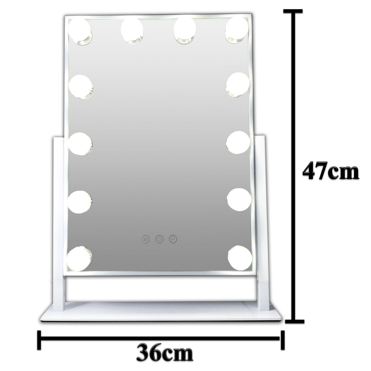 Make-up Hollywood wit LED spiegel, 12x dimbare LED bulbs en 3 kleuren licht