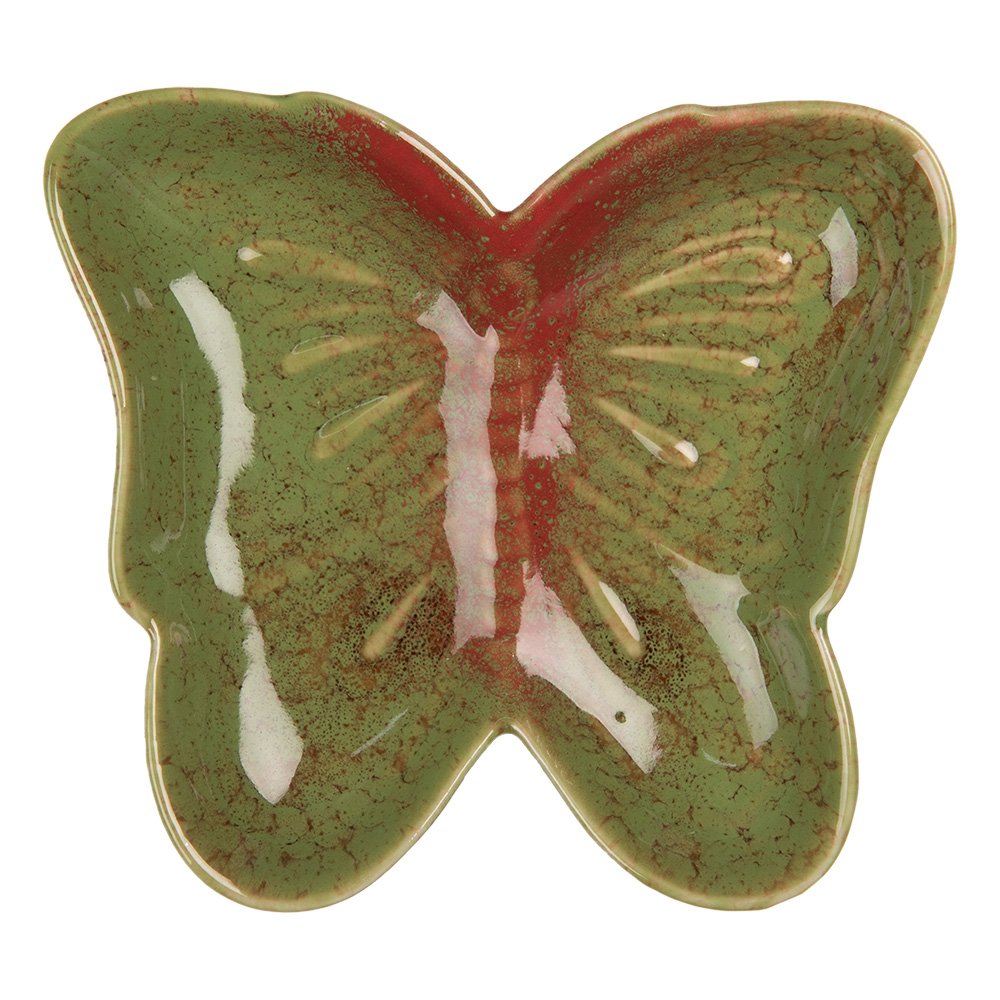 Decoratie schaal Vlinder 14x13x2 cm Groen Keramiek