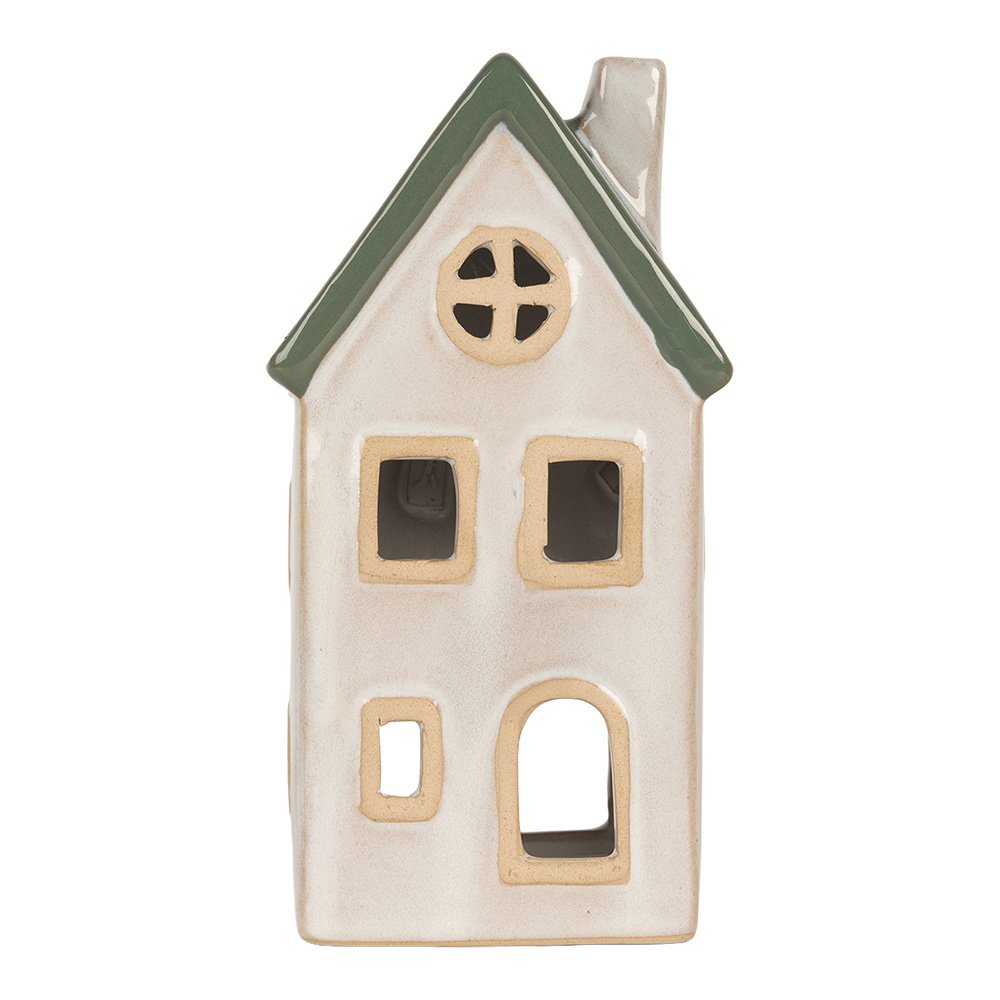 Waxinelichthouder Huis 9x8x18 cm Beige Keramiek