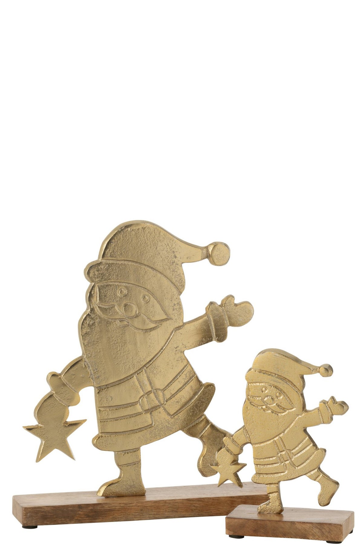 J-Line figuur Kerstman voet - aluminium/hout - goud