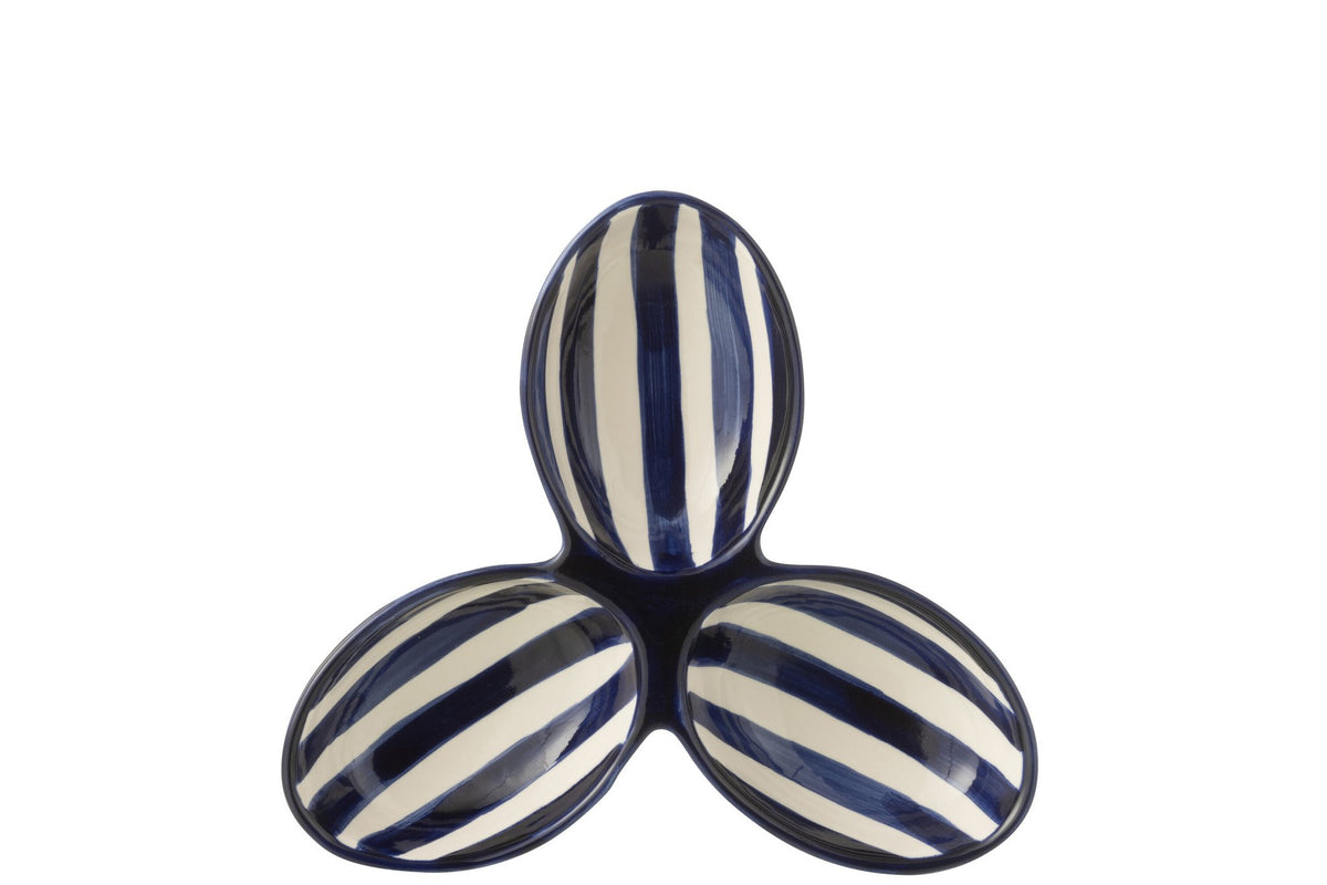 J-Line serveerschaal Granada Stripes Clover - keramiek - wit/blauw