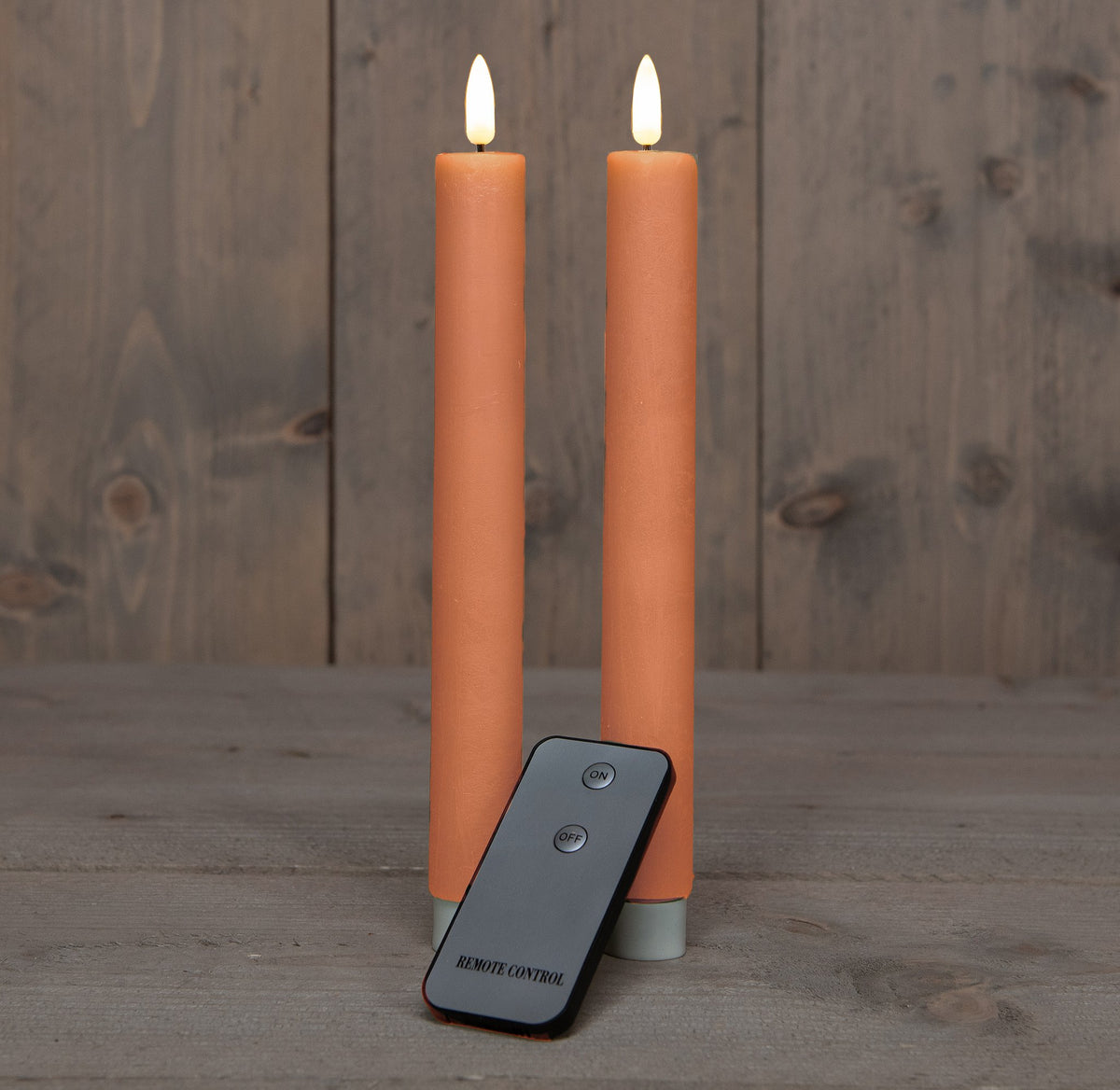 LED Wax dinerkaars 3D vlam 2st 23cm perzik