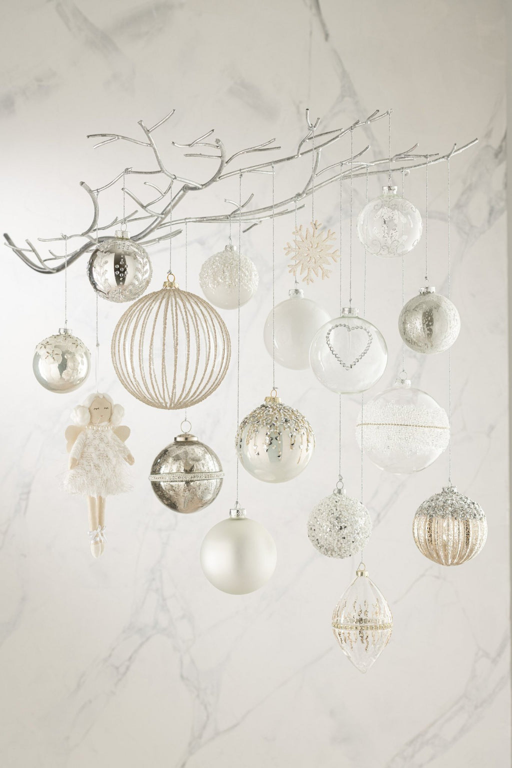 J-Line kerstbal Blinkend - glas - zilver - small - doos van 6