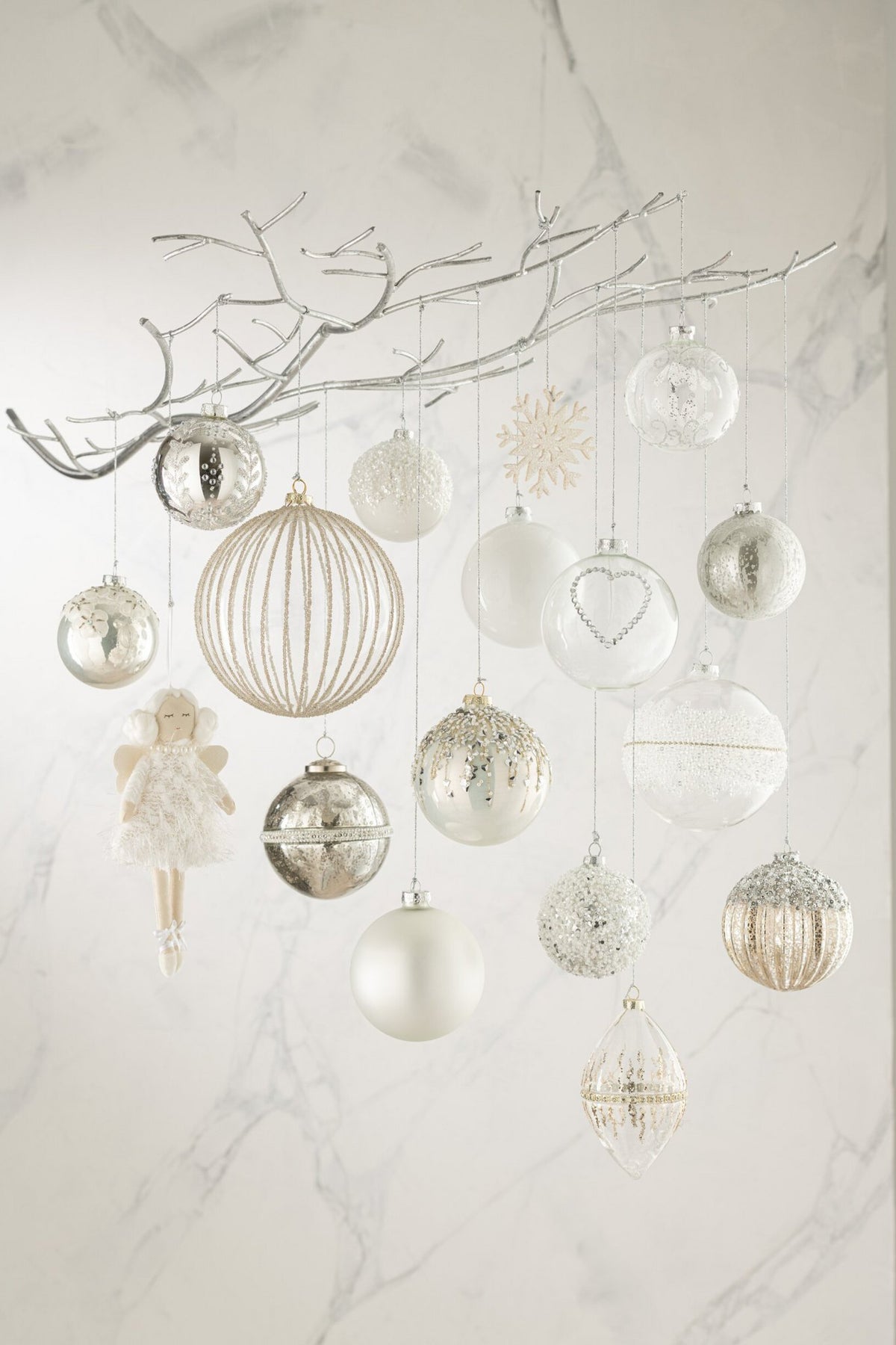 J-Line kerstbal Blinkend - glas - zilver - small - doos van 6