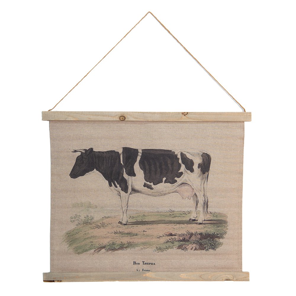Wandkleed Koe 64x53 cm Beige Jute Wanddoek