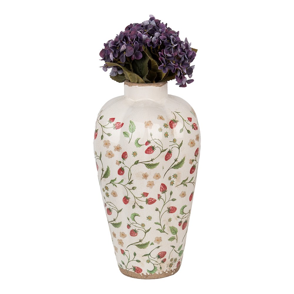 Vaas Ø 24x40 cm Beige Rood Keramiek Aardbeien