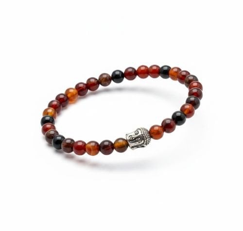 Dames armband Vuur Agaat 6 mm met Boeddha kraal