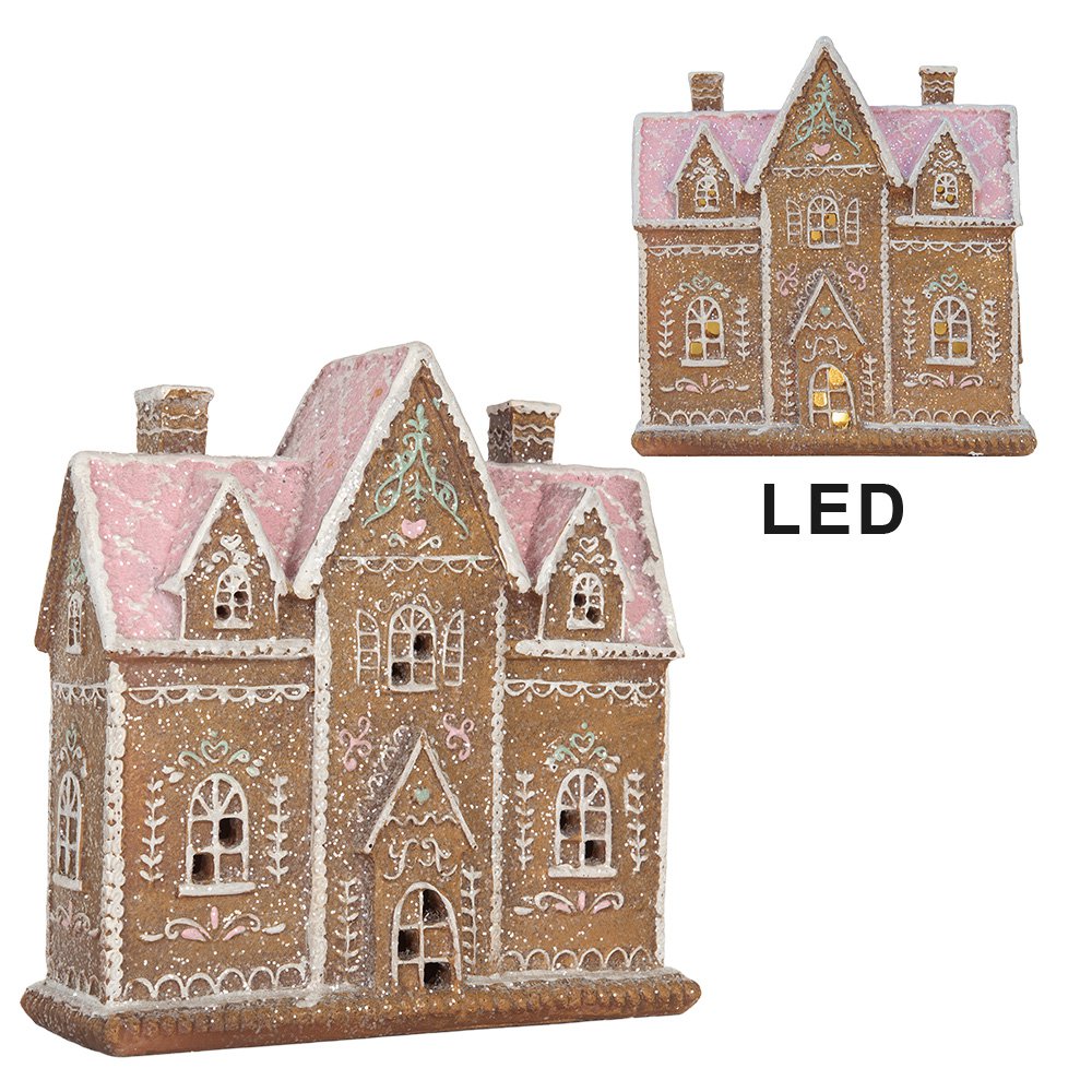 Gingerbread house met LED 21x8x20 cm Bruin Kunststof