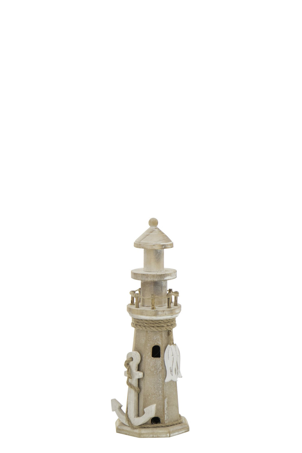 J-Line decoratie Vuurtoren - hout/touw naturel - S