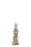 J-Line decoratie Vuurtoren - hout/touw naturel - S