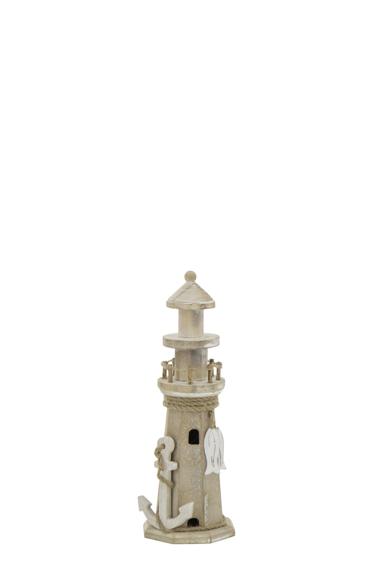 J-Line decoratie Vuurtoren - hout/touw naturel - S