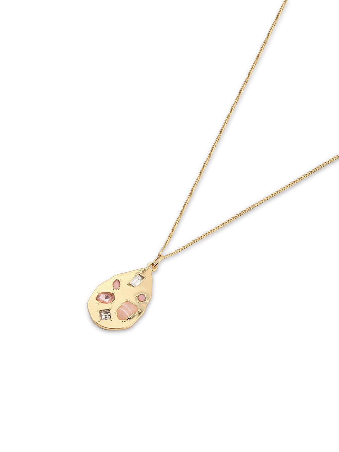 Ketting met stenen studs – mode-sieraden – goudkleurige legering – lengte 46 cm