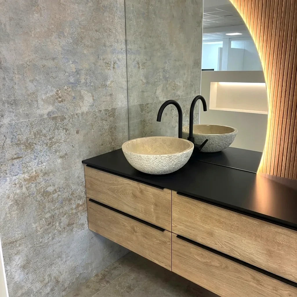 Beige marmeren wastafel