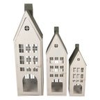 Decoratie Beeld Set van 3 Huis 38x38x142 / 26x26x105 / 18x18x63 cm Wit Metaal