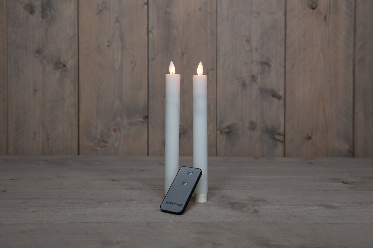 LED rustiek wax dinerkaars bewegende vlam 23cm 2st wit