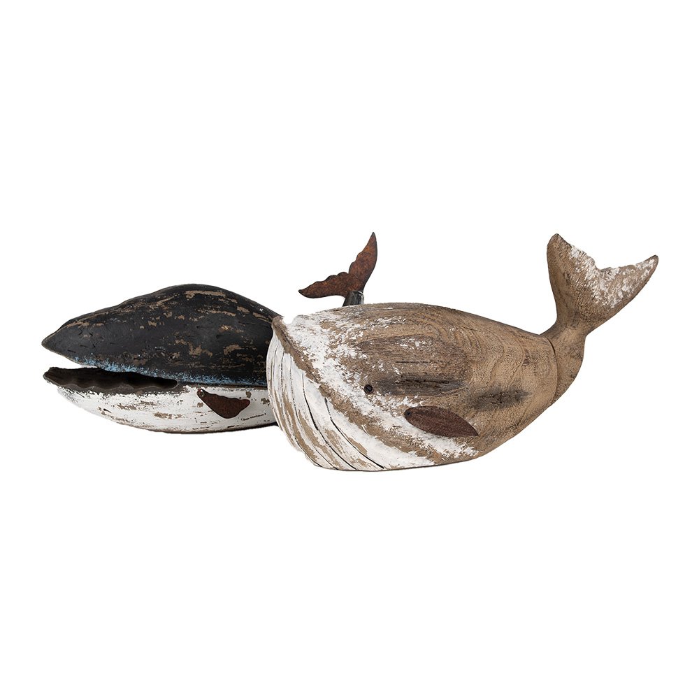 Decoratie Beeld Walvis 21 cm Bruin Wit Hout
