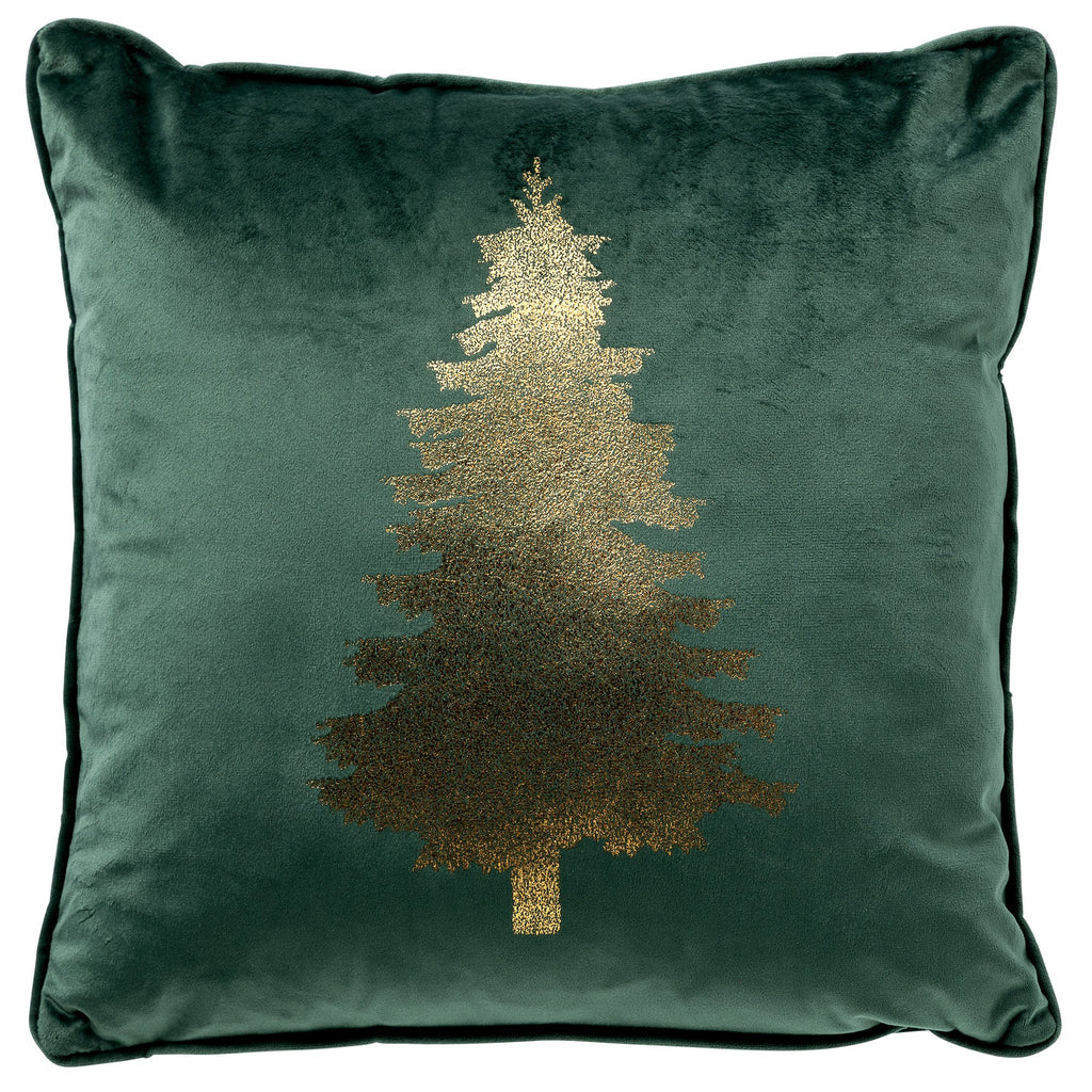 Textino Tree - Kussen 45x45 cm - Kerstmis - Fluweel - Bergzicht - Groen