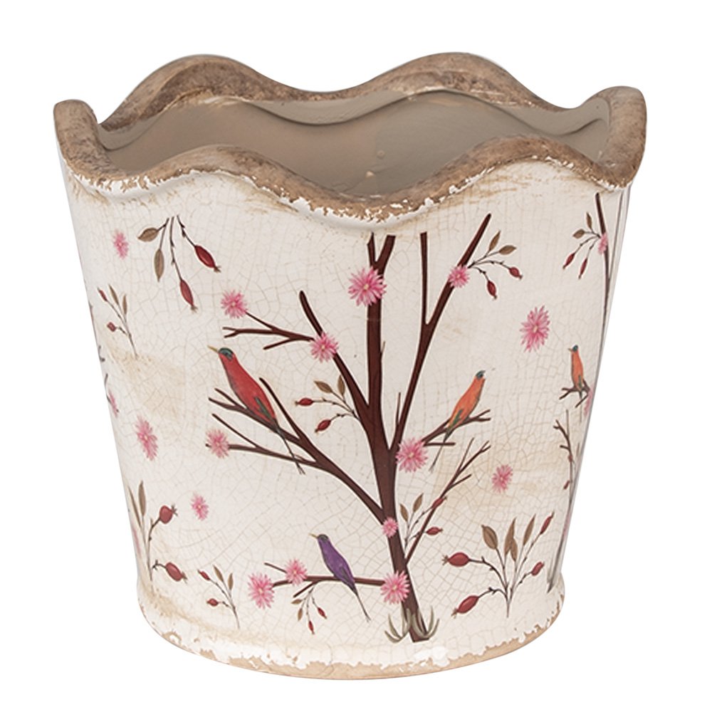 Bloempot Ø 16x15 cm Beige Bruin Keramiek Takken Bloempot Binnen