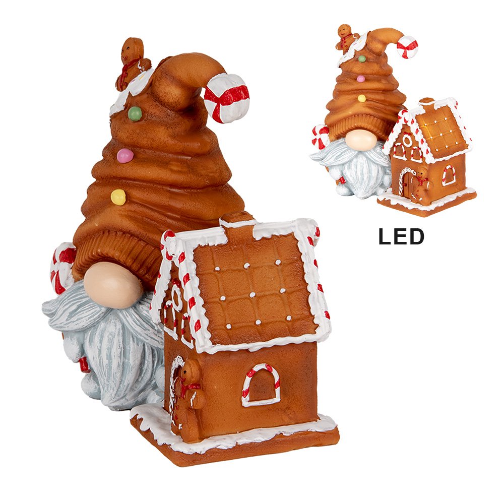 Kerstdecoratie met LED-verlichting Kabouter 14x9x15 cm Bruin Kunststof