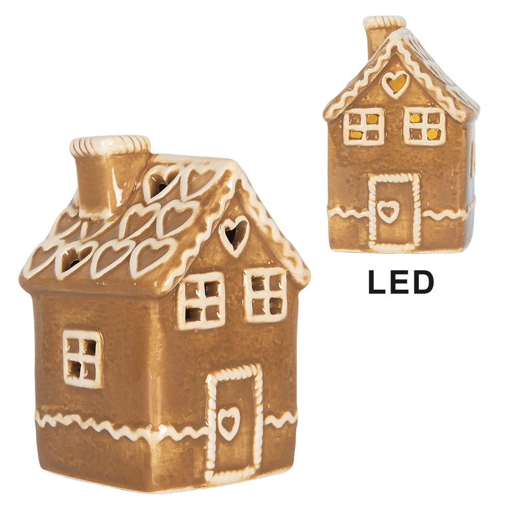 Gingerbread house met LED 7x7x11 cm Bruin Keramiek