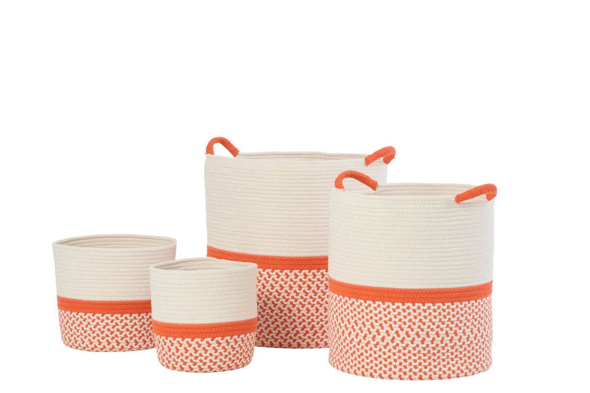 J-Line mand - polyester - oranje/wit - set van 4