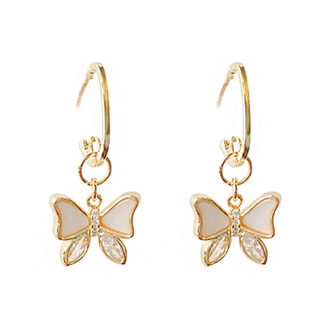 Butterfly Charm Huggie Hoop Drop Oorbellen – Mode-sieraden – Goudkleurige legering – Retailpaar