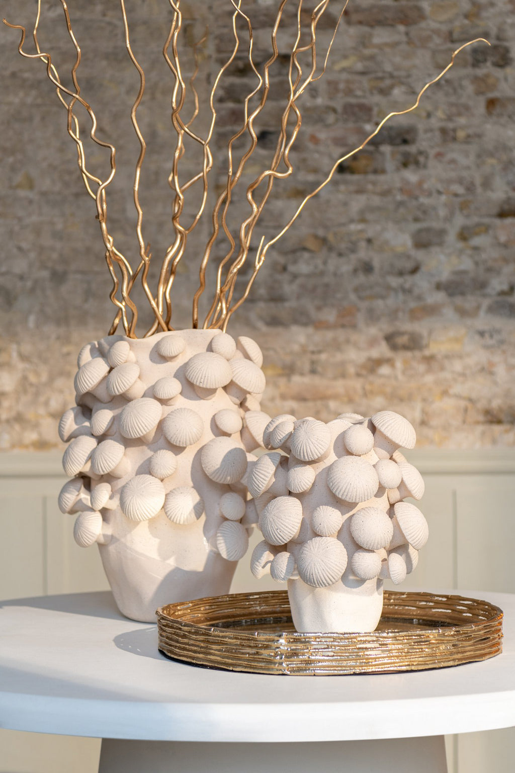 J-Line vaas Fungi - keramiek - beige - S