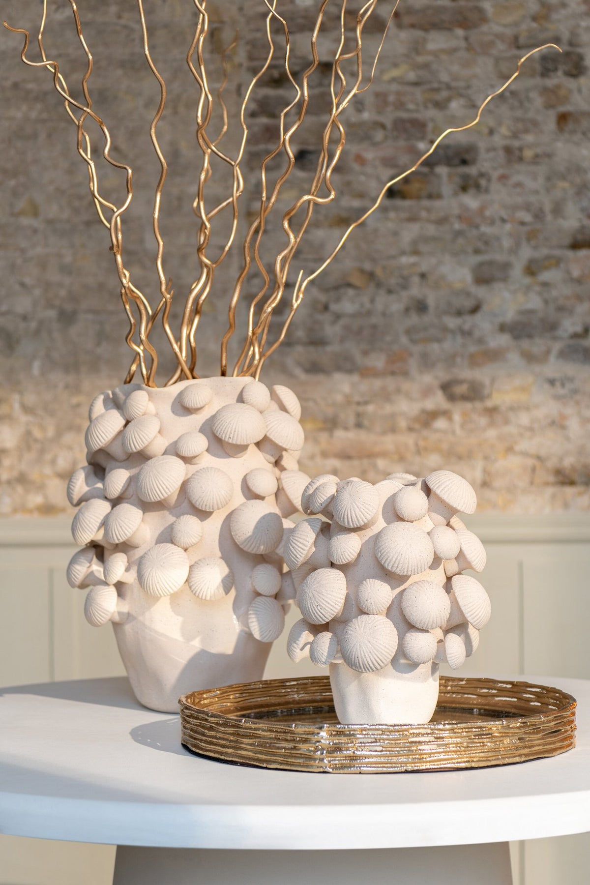 J-Line vaas Fungi - keramiek - beige - S