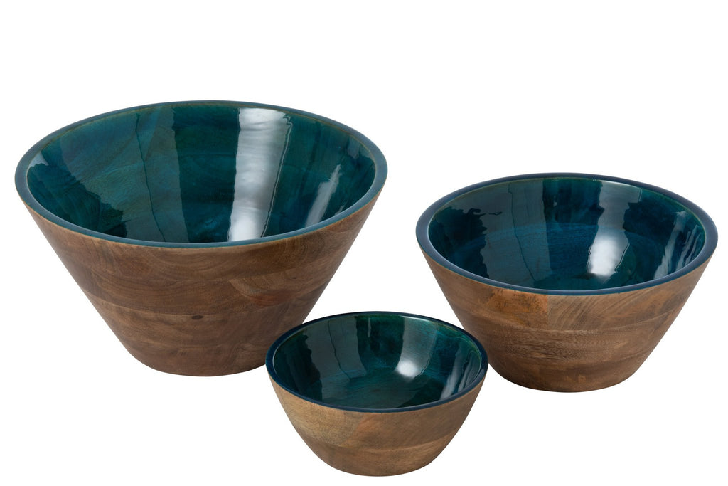 J-Line schaal - hout - petrol/naturel - large