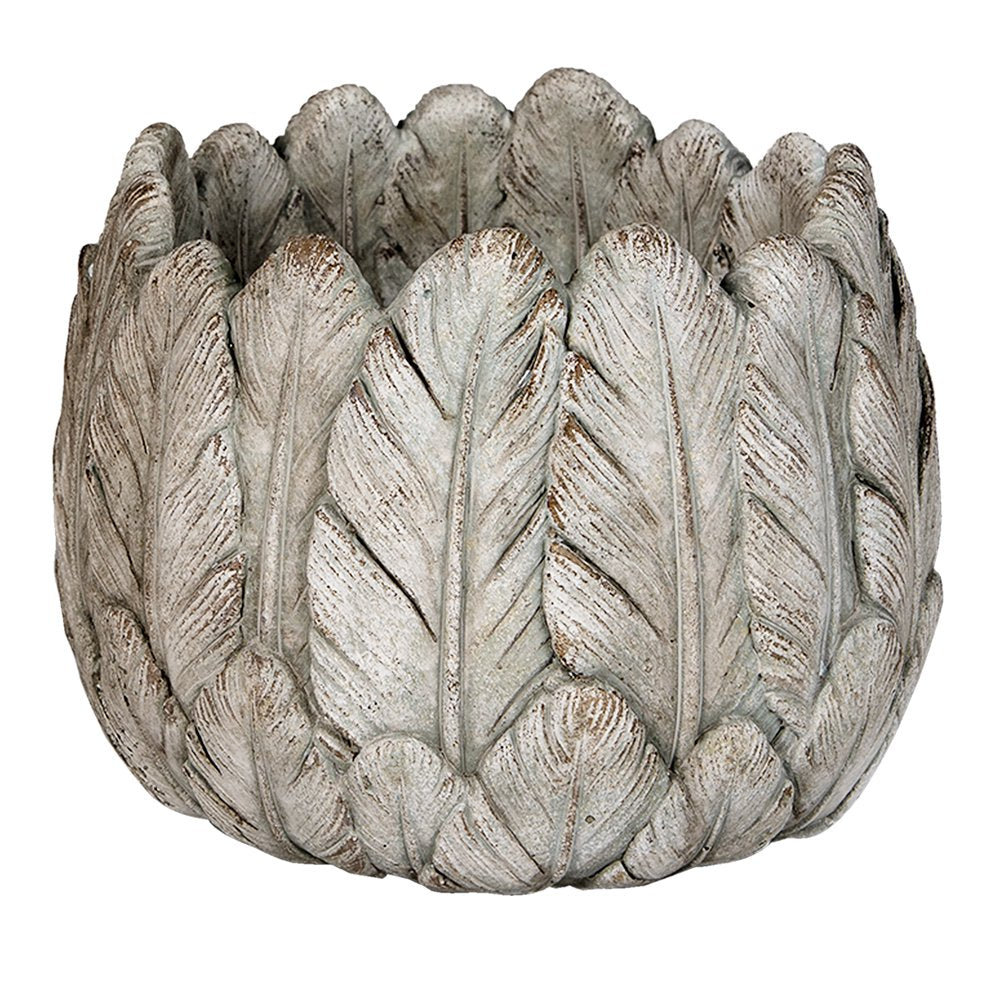 Bloempot Ø 19x16 cm Grijs Steen Veren Bloempot Binnen