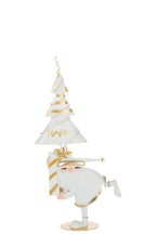 J-Line figuur Kerstman Boom - ijzer - goud/wit - S - LED lichtjes