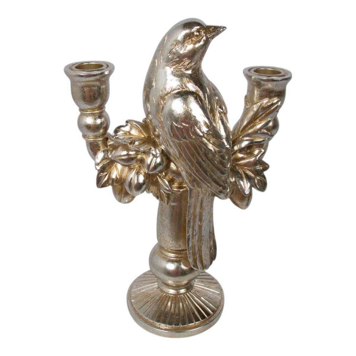 Kaarsenhouder vogel hars zilver 18,5x10x28,7cm