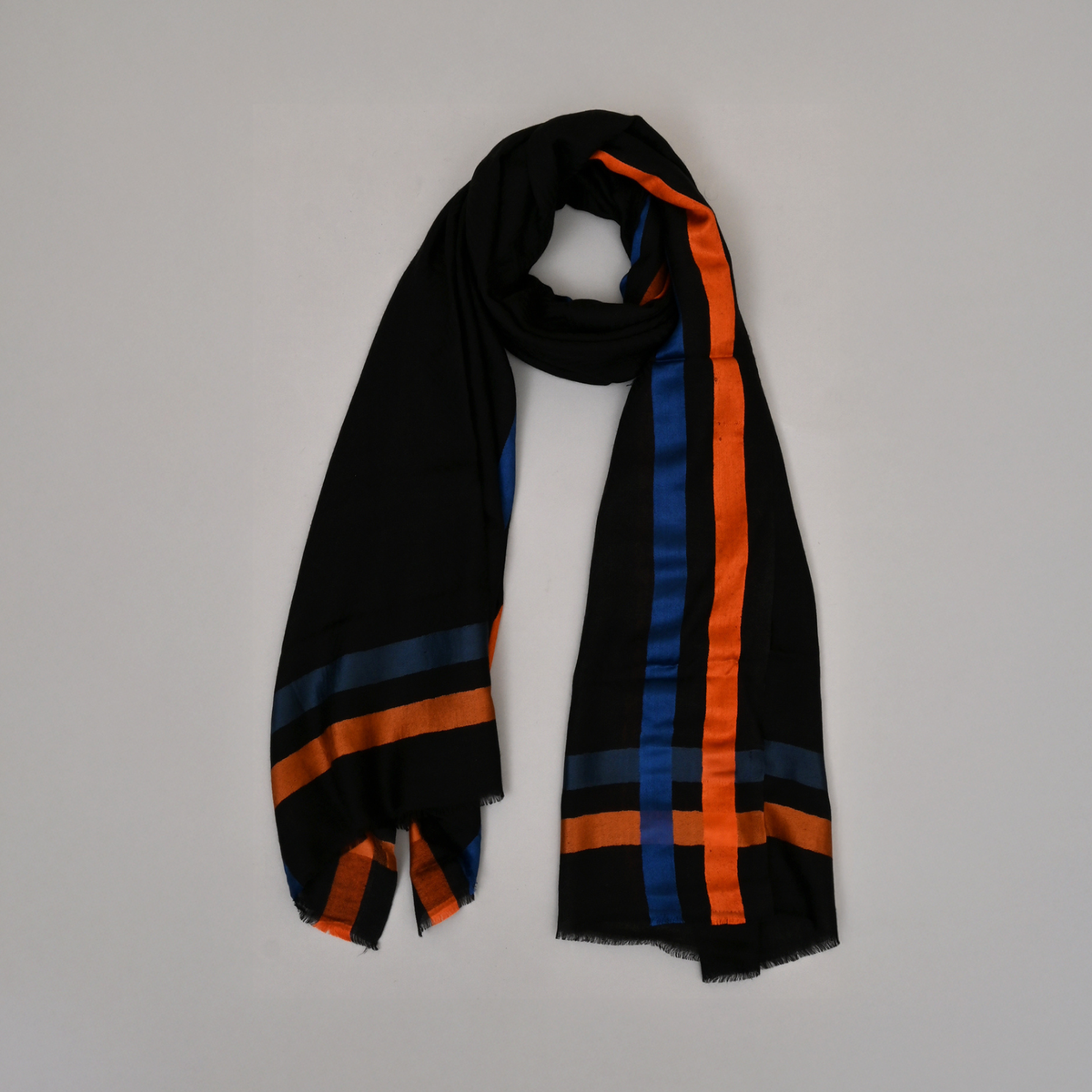 Sjaal | Wol Zijde Unisex | Zwart Blauw Oranje