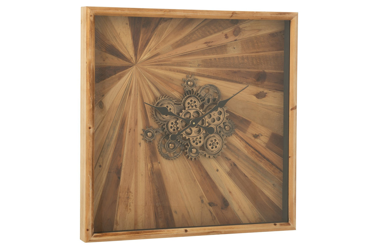 J-Line wandklok Vierkant - hout - naturel - L