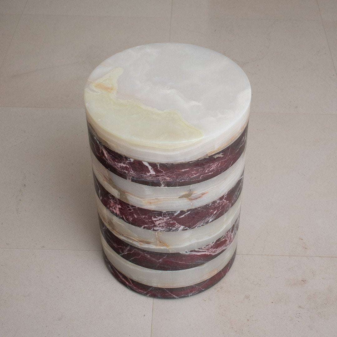 Salontafel rood marmer en witte onyx