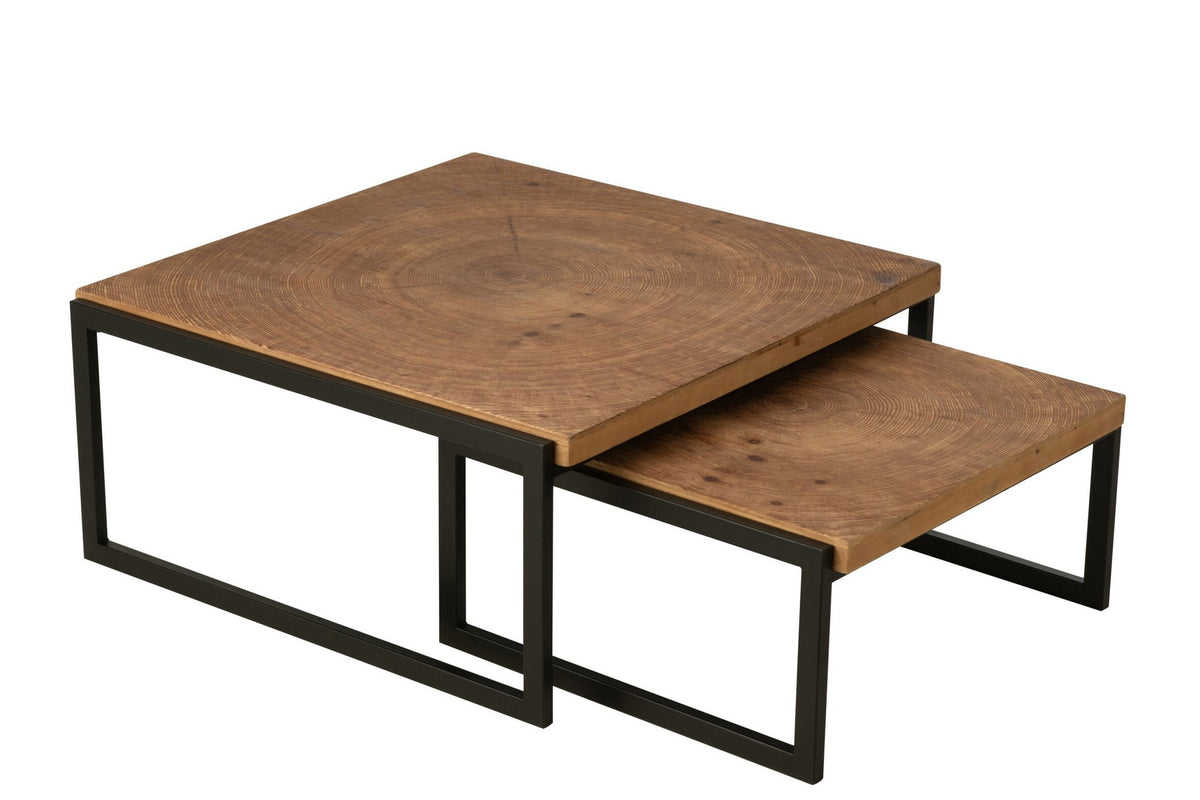 J-Line salontafel Dos - hout - naturel/zwart - set van 2