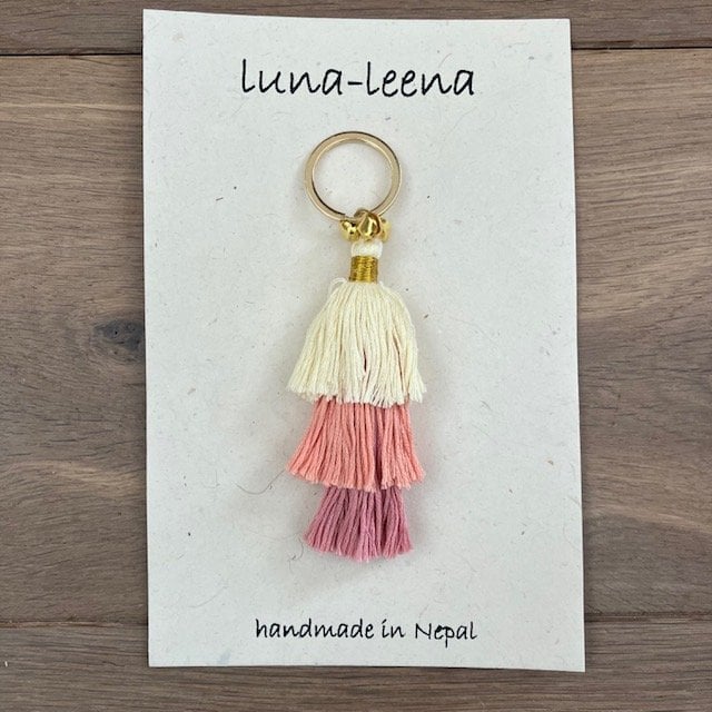 Luna -Leena Keychain Tassels Old Pink - Bag Charm - Organic Cotton - Handmade in Nepal - Bag Hanger