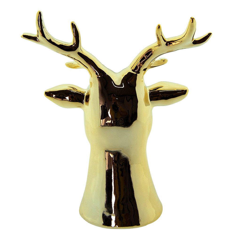 Beeld Hert 16 cm Goudkleurig Porselein Kerstdecoratie