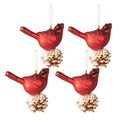 Kerstbal Set van 4 Vogel 11x6x12 cm Rood Wit Glas Kerstboomversiering