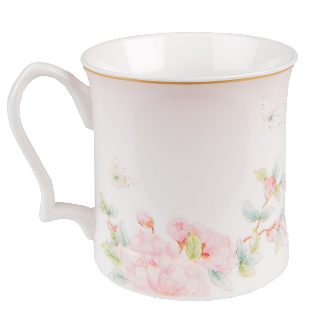 MOK 414 ML Wit Roze Porselein Bloemen Theemok