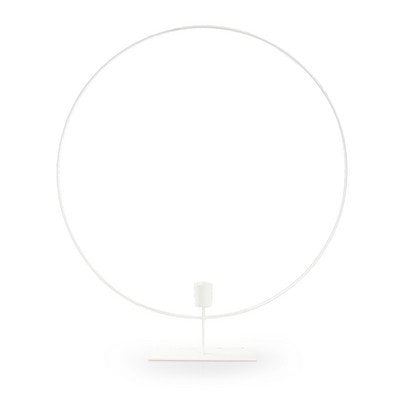 Metalen ring met kaarshouder op voet 'ring' wit h45 d40 cm