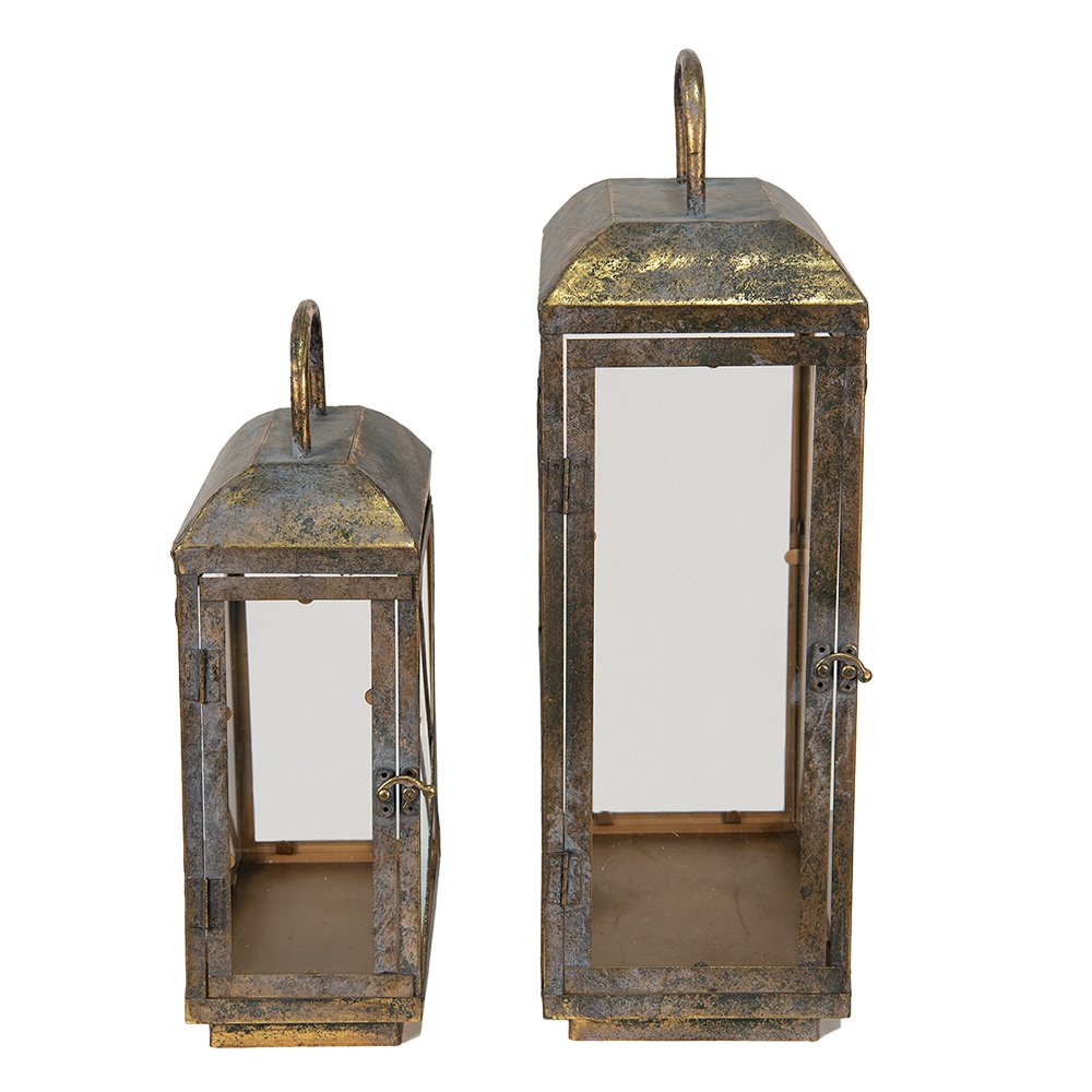 Lantaarn Set van 2 Koperkleurig, IJzer en Glas (2) 28x18x54 / 24x14x40 cm