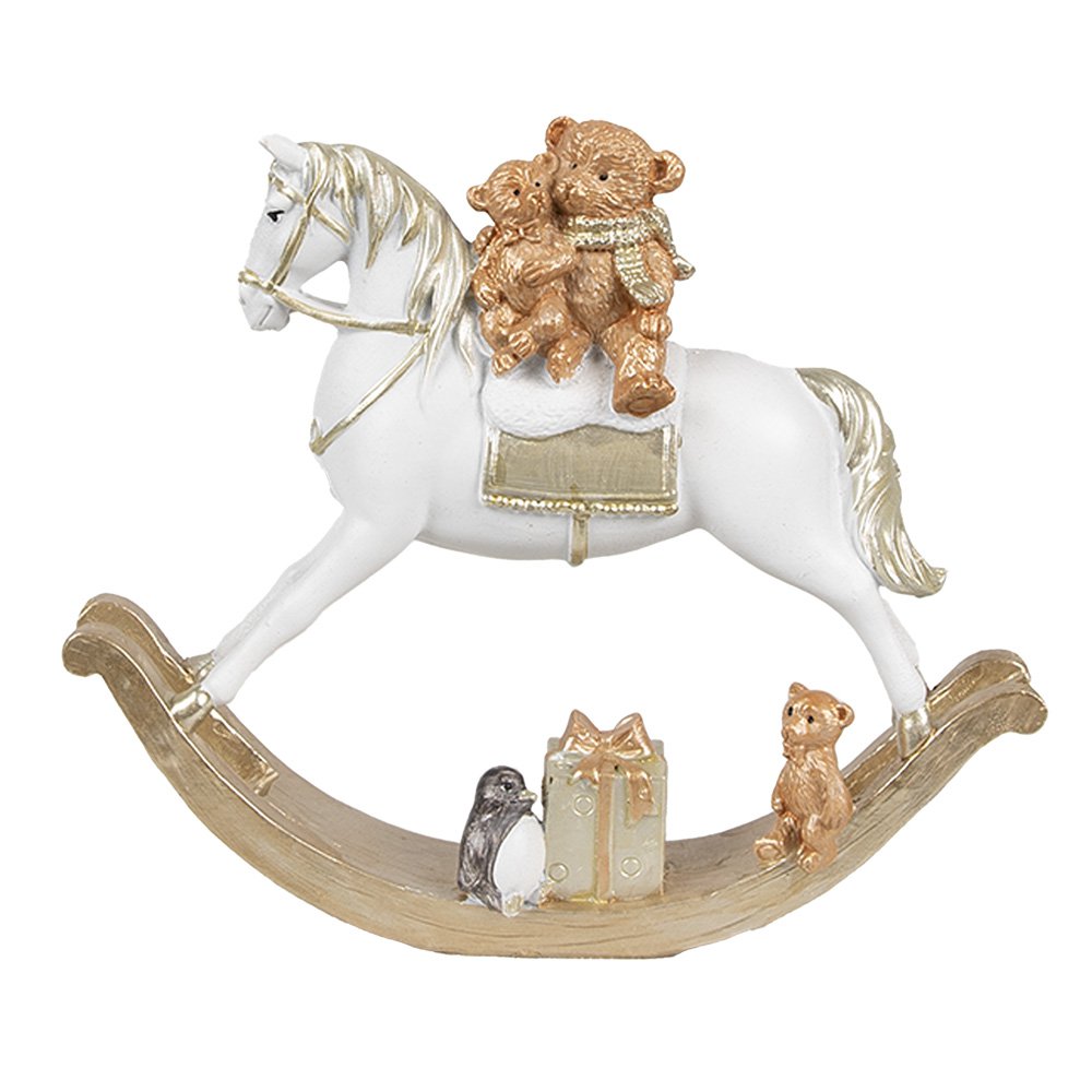 Beeld Hobbelpaard 15 cm Wit Kunststof Kerstdecoratie