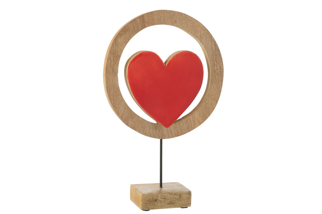 J-Line decoratie Hart Cirkel Op Voet - mangohout - rood - large