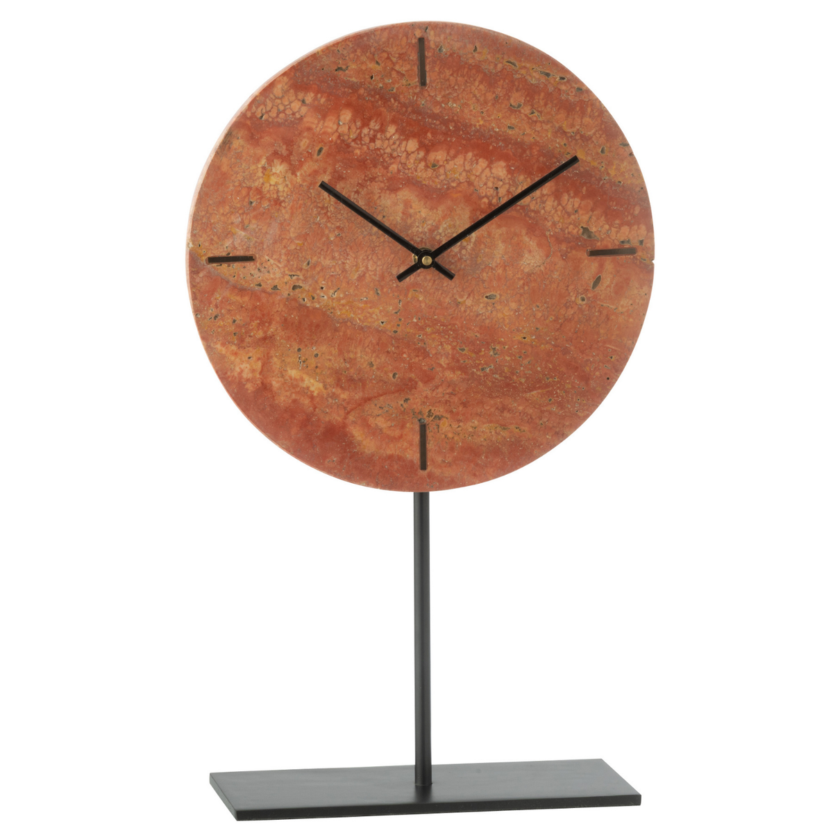 J-Line klok Rond Marmer - steen - terracotta/zwart