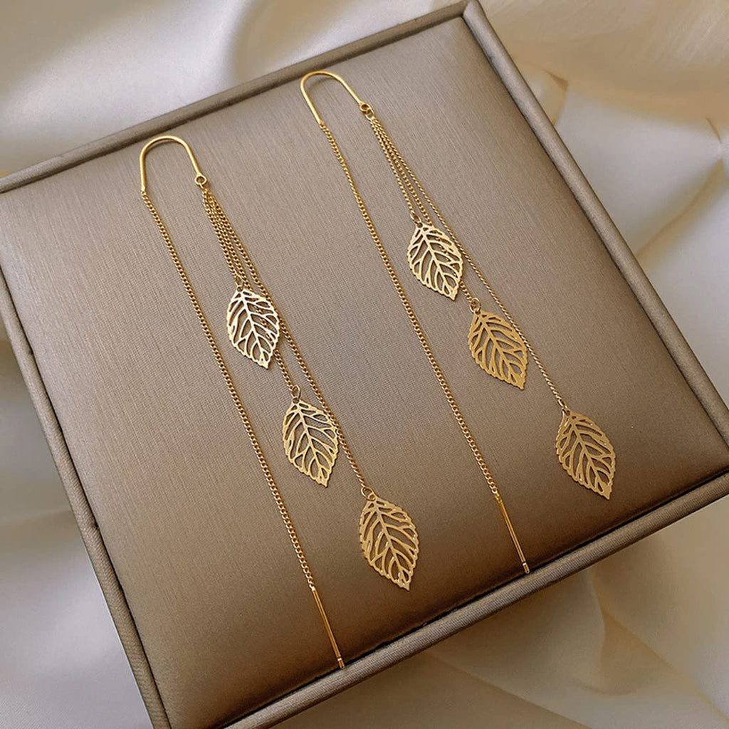 Oorbellen | Chain Leaf Dangle Tone Finish-motief | Goud
