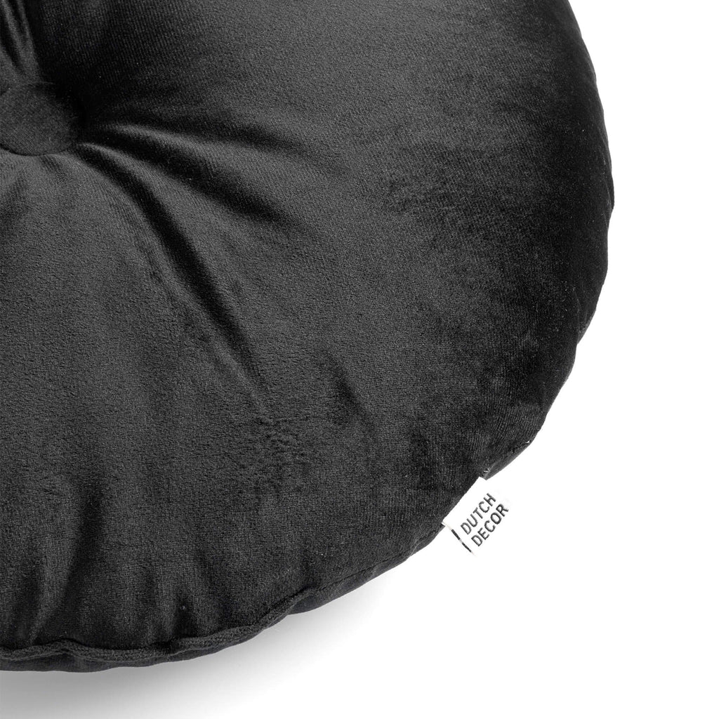Dutch Decor Olly - Kussen Ø38 cm - Rond fluweel - Raaf - Zwart