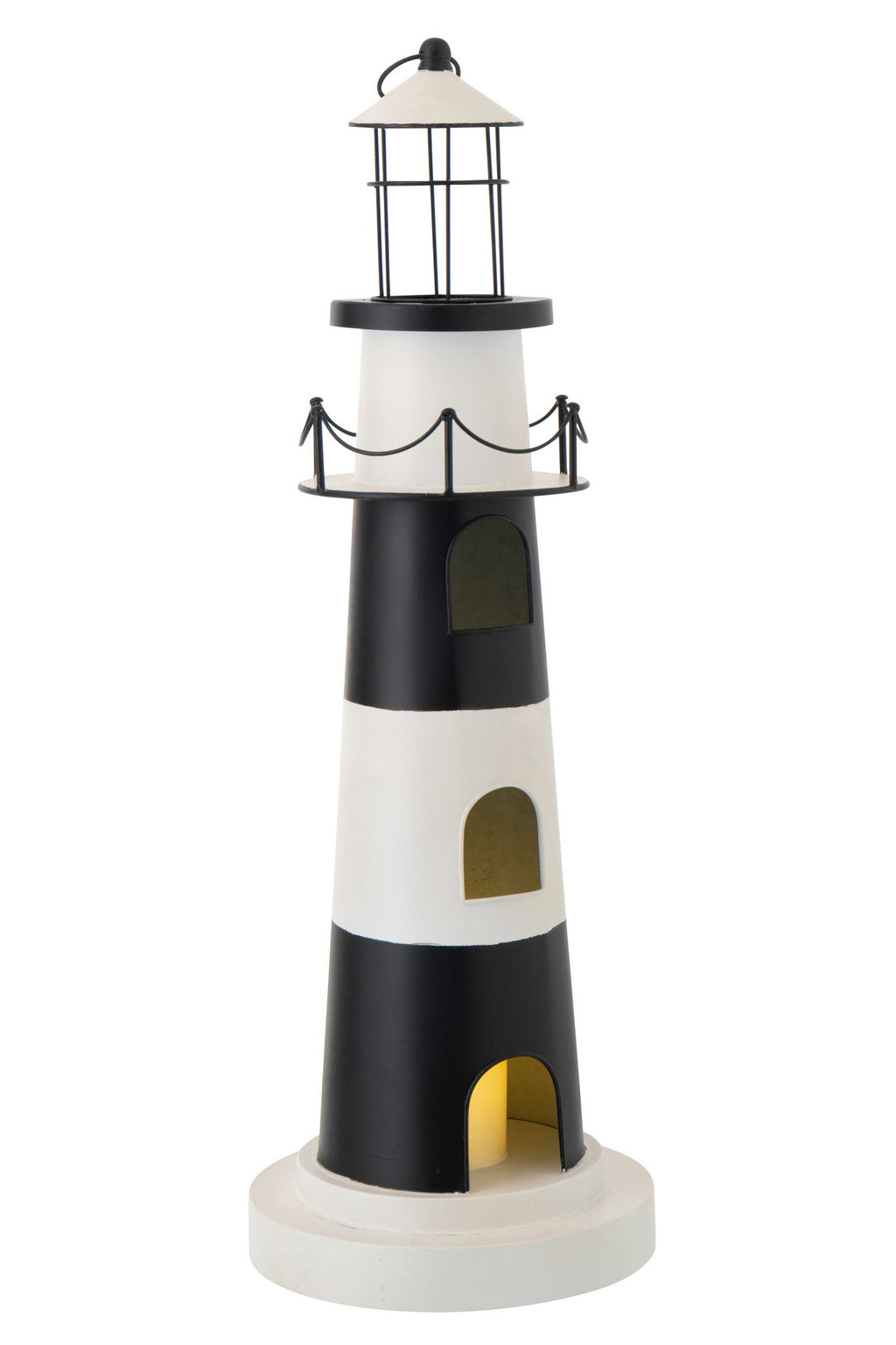 J-Line decoratie Vuurtoren met licht - metaal - zwart/wit