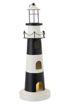 J-Line decoratie Vuurtoren met licht - metaal - zwart/wit
